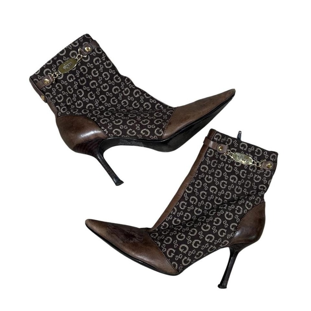 Y2K Vintage Guess‎ Logo Monogram Stiletto Boots – Women's Size 6 Brown